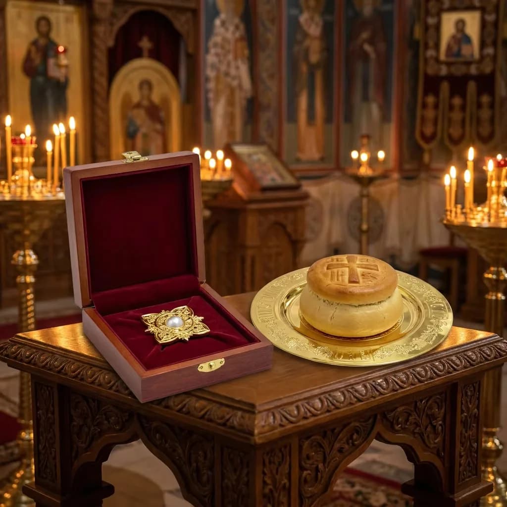 Coffret Cadeau Religieux : Plaque Icône en Métal Doré et Emblème Carré Orné avec Boîte Cadeau de Luxe – Fournitures d'Église Orthodoxe, Décoration Chrétienne