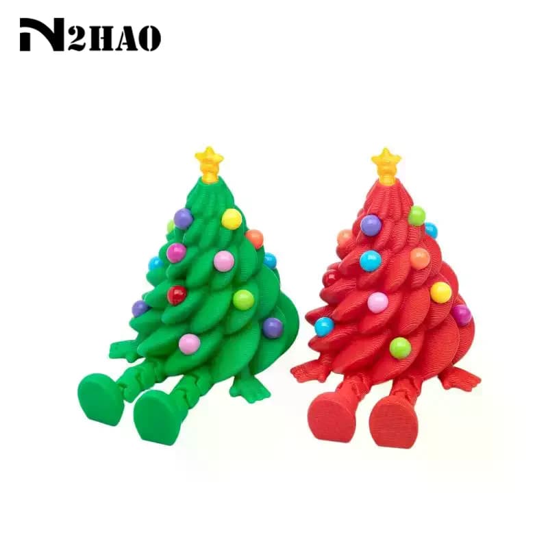 Ornements de bureau mignons de noël imprimés en 3D, arbres de noël avec articulations colorées et formes mobiles, décorations cadeaux de noël