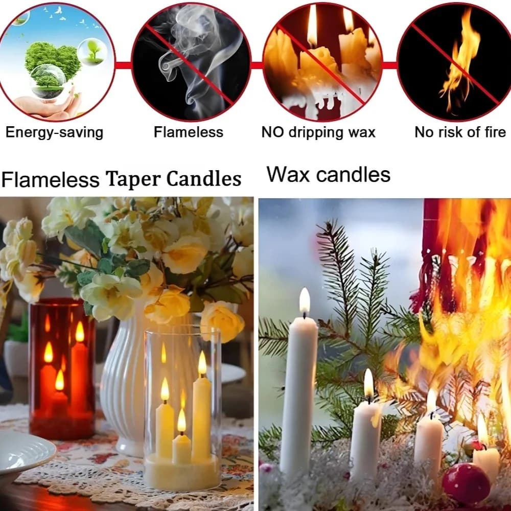 Bougies coniques LED sans flamme 3 en 1, bougie électronique réaliste à piles transparente dorée pour la maison, la fête de mariage et de noël