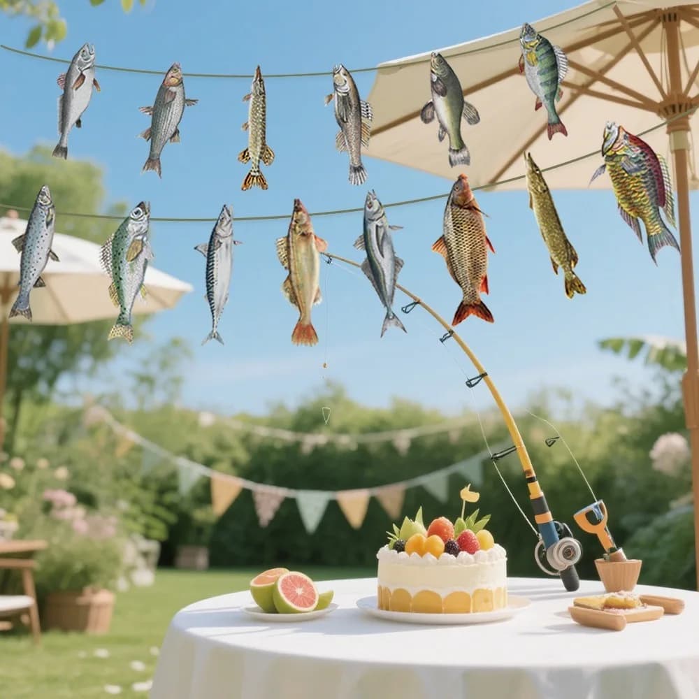 Guirlandes suspendues sur le thème du pêcheur, guirlandes de poissons en papier colorées à faire soi-même, décorations de drapeaux de poissons pour événements en plein air