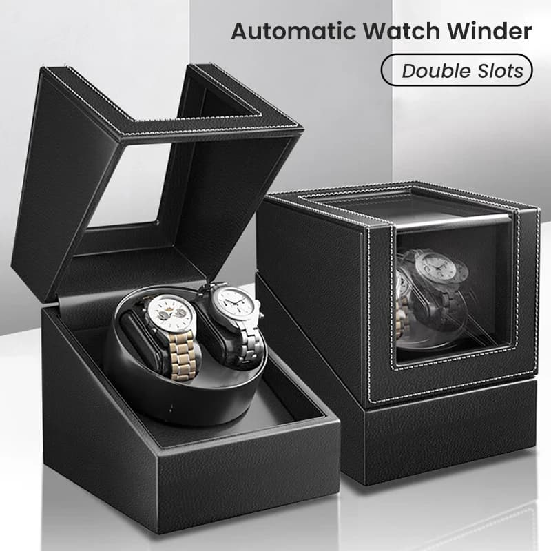 Remontoir de montre double pour montres automatiques, boîte en cuir à 2 emplacements, remontoir de montre pour hommes avec moteur silencieux