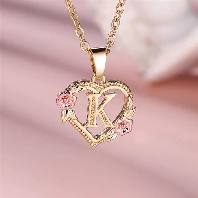 Collier pendentif fleur lettre A-Z pour femmes, couleur or jaune, bijoux de mariage, cadeau pour femmes