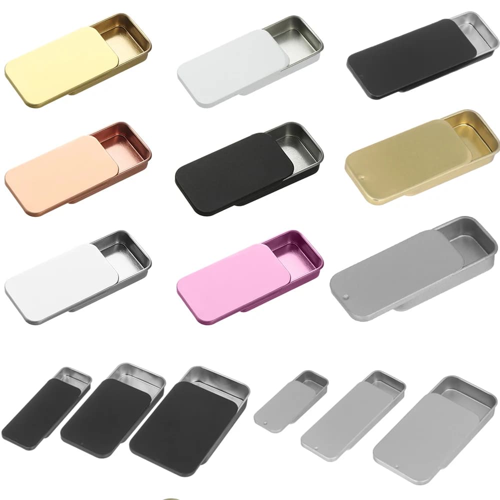 Mini boîte en fer coulissante rectangulaire, boîtes vides, boîte de rangement, bijoux de mariage, étuis à pilules, boîtes en étain, conteneur organisateur de cosmétiques