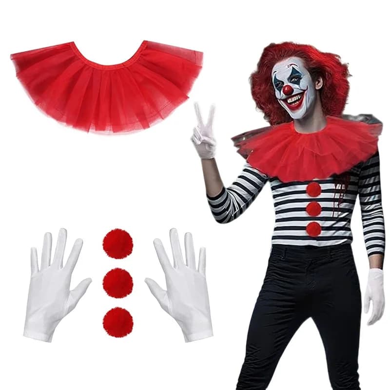 Collier de clown pour spectacle de cirque, accessoires pour fête d'Halloween, collier de clown, fleur, pompon, bouton