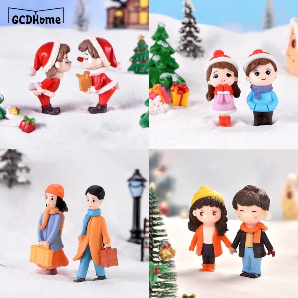 Mini figurines de noël pour couples, 2 pièces, chapeau de noël, ornement, décoration de maison, cadeau, poupée, bricolage de jardin, bonsaï, artisanat en résine