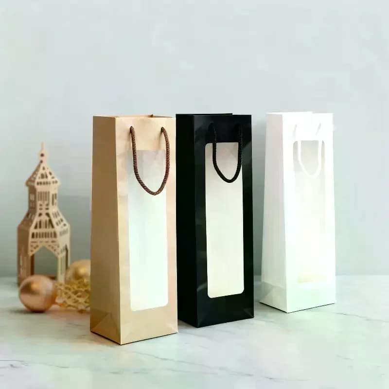 Sacs cadeaux pour vin, paquets de sacs à cordon avec poignées, anti-fuite, papier Kraft, réutilisables, adaptés aux voyages pour noël
