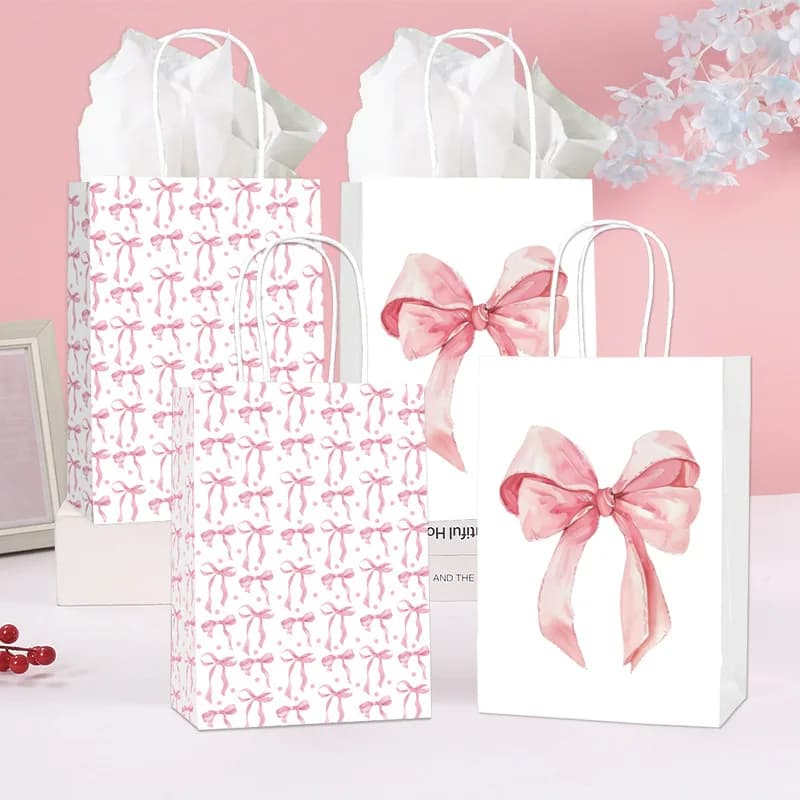 Sac cadeau d'anniversaire, sac à cadeaux Coquette rose, sac cadeau en papier avec poignées pour anniversaires, spectacles de mariée, fêtes de noël