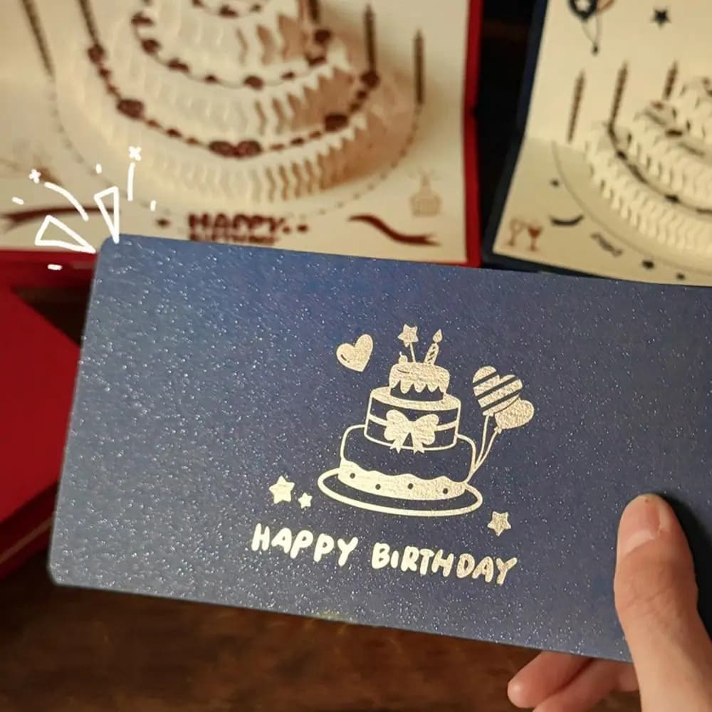 Enveloppe rouge d'anniversaire pliante 3 D, Pop-Up, meilleurs vœux, enveloppe d'argent porte-bonheur, gâteau d'anniversaire traditionnel, carte de vœux, cadeau pour personnes âgées
