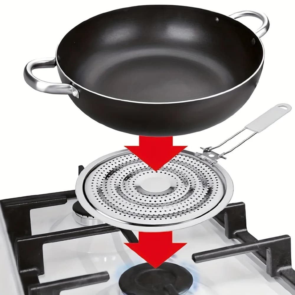 1 pièce Plaque de Diffusion de Chaleur Double Épaisseur en Acier Inoxydable pour Cuisinières à Gaz, Réducteur de Flamme et Protection Anti-Éclaboussures