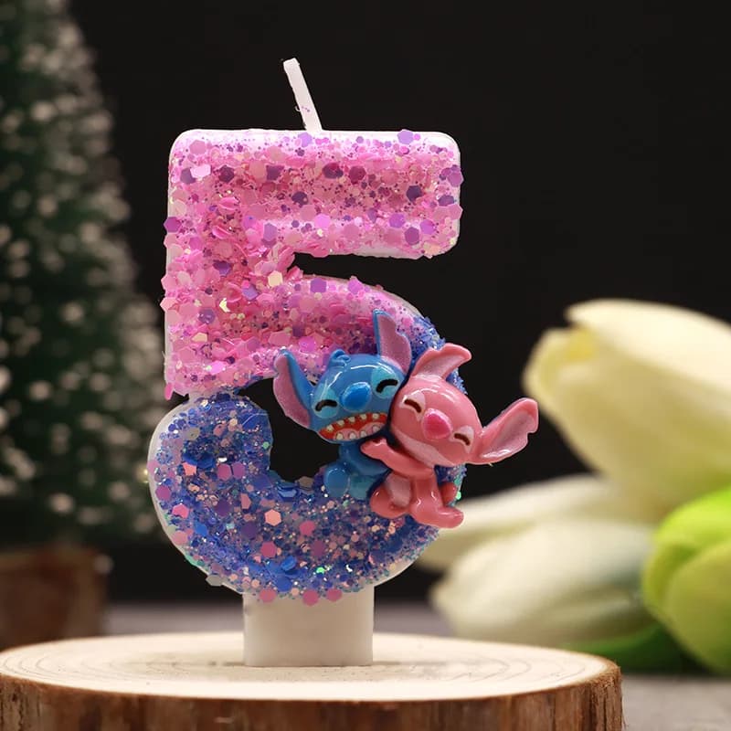 Bougie décorative numérique bicolore Stitch pour fête d'anniversaire