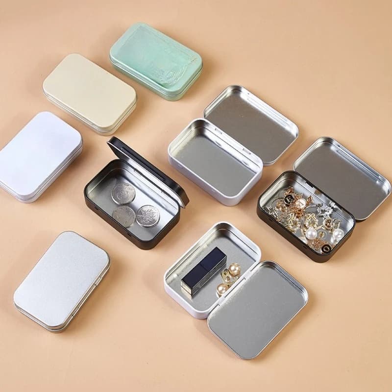 Boîte de rangement rectangulaire en métal pour courses, boîtes à bonbons et pilules en fer blanc, bacs à charnières, pots, organiseur givré