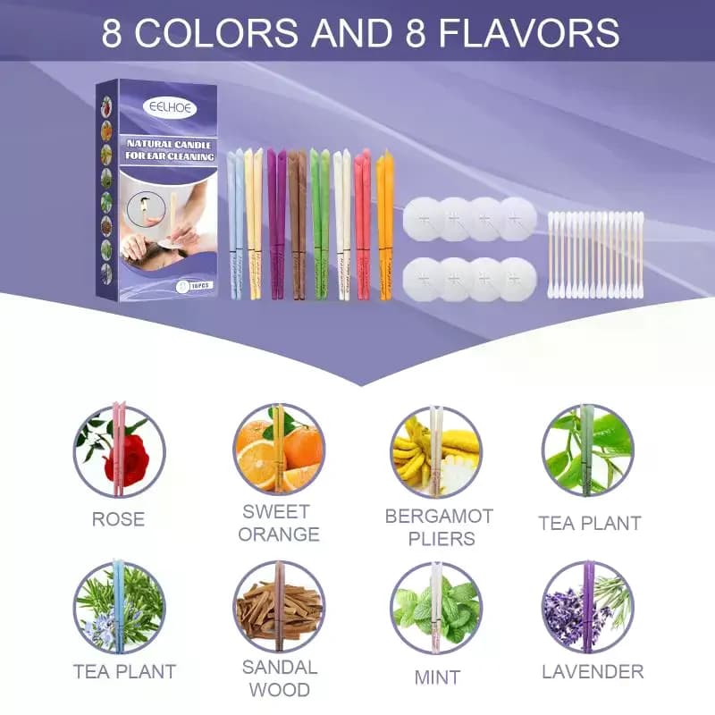 Bougies auriculaires en forme de corne (16 bougies auriculaires + 8 joints), Disques de soin personnel pour les oreilles, Plateaux pour bougies auriculaires