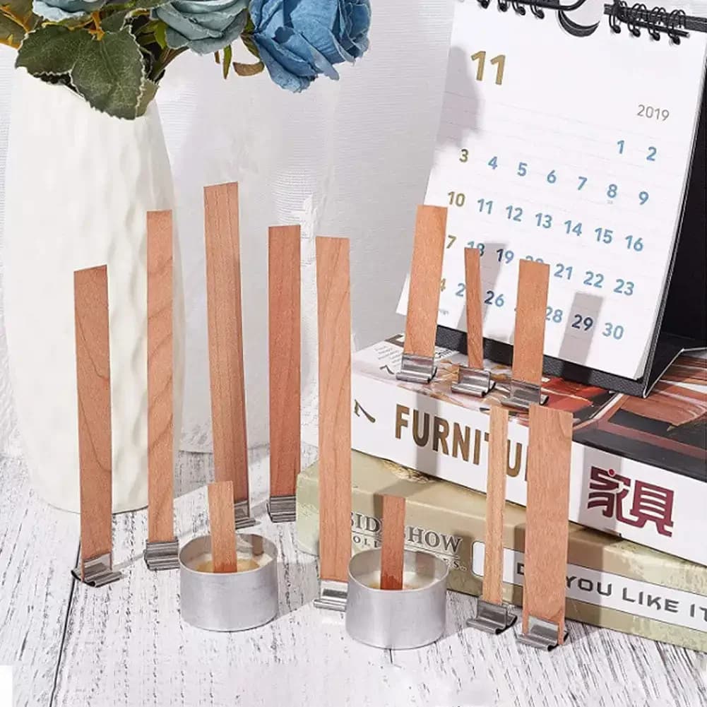 Mèche de bougies en bois pour bricolage, Kit de fabrication de pots de bougies en paraffine, noyau de bougie avec Base à Clip, noyaux de mèche de bougie sans fumée faits à la main, 10 pièces