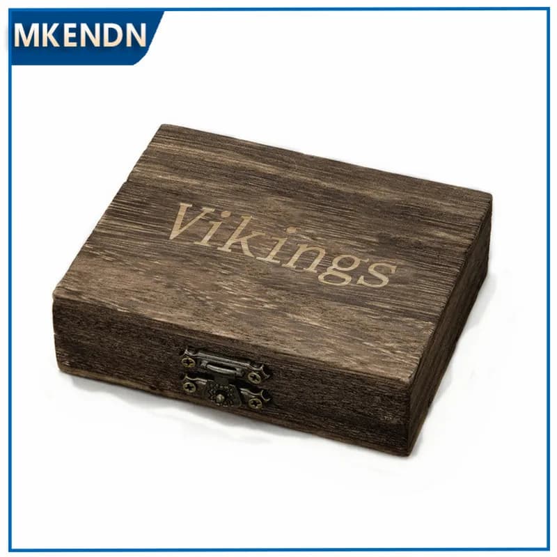 Boîtes en bois naturel Viking, sacs rétro en cuir PU, emballage de bijoux de luxe, boîte de rangement Vintage faite à la main, organisateur décoratif