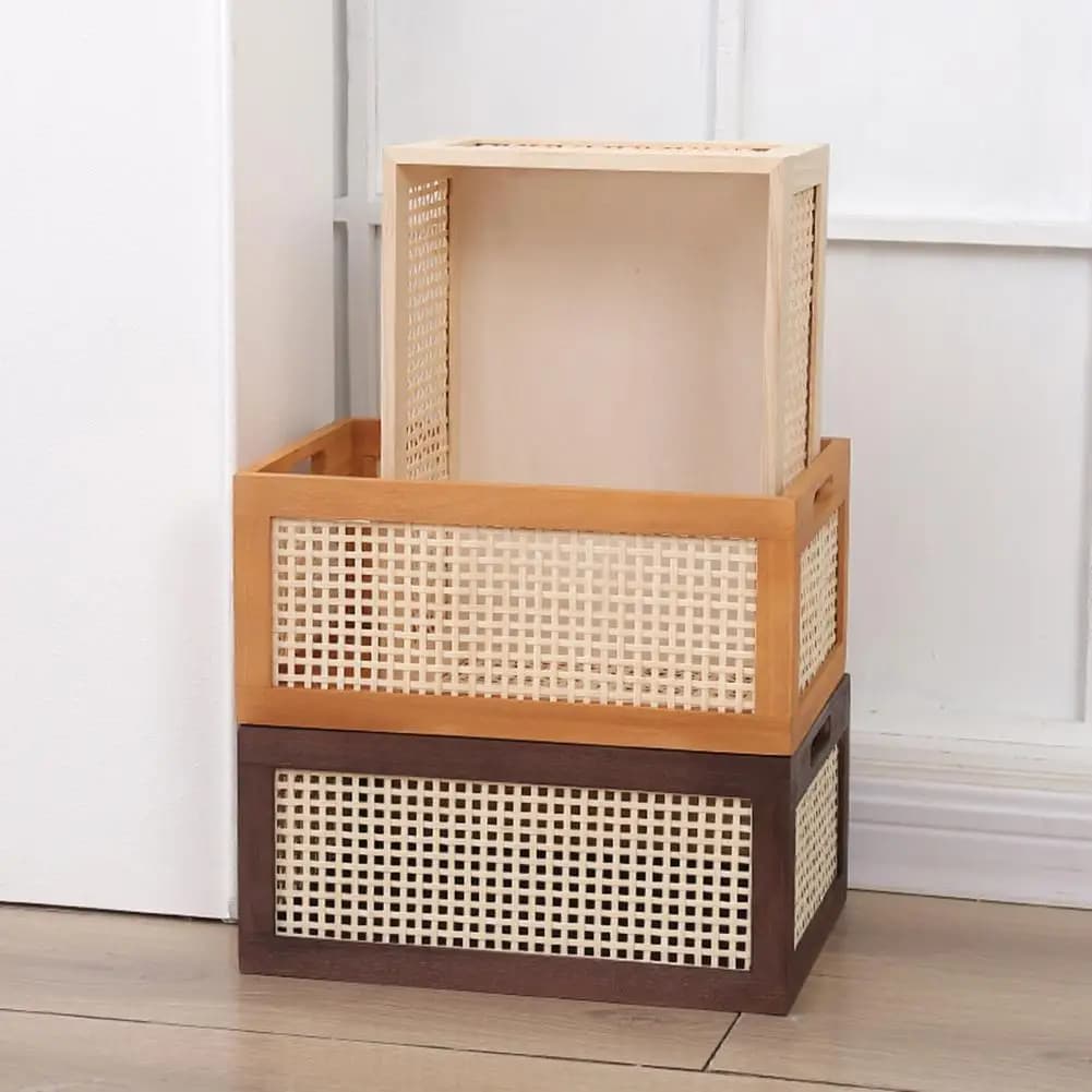 Boîte de rangement de style bohème, support de disques esthétique et durable avec poignée, organisateur d'albums de bureau pour un rangement polyvalent