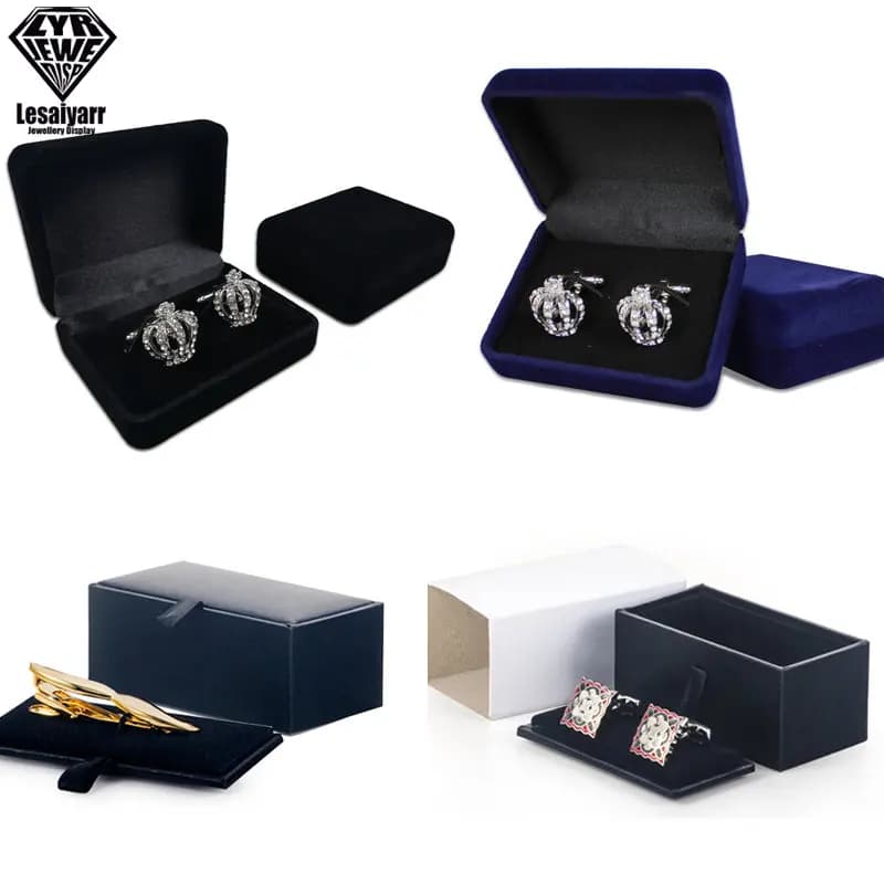 Boîte Geschenk en cuir PU noir pour boutons de manchette Manschettenknopfe, boîte de rangement de bijoux, boutons de manchette, organisateur cadeau, boîte d'emballage