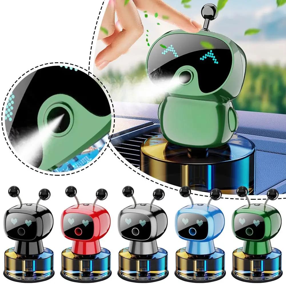 Diffuseur d'aromathérapie intelligent pour voiture, design robot, vaporisation automatique de parfum, purifie l'air et sert de décoration élégante pour l'intérieur de la voiture