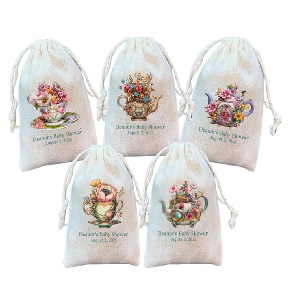 Sacs à cadeaux personnalisés pour fête de thé, sac cadeau sur le thème du thé fantaisiste pour fête d'anniversaire, réception nuptiale ou réception-cadeau pour bébé, accessoires élégants
