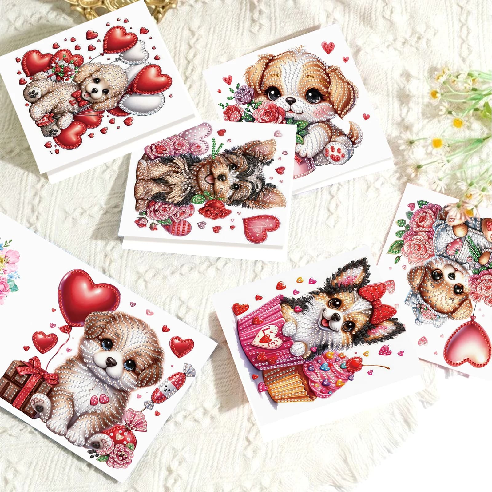 Kit de cartes de vœux pour peinture artistique diamant, 6 pièces, cartes de vœux d'art diamant, cartes de vœux en diamant de forme spéciale pour chiens, cadeaux artistiques
