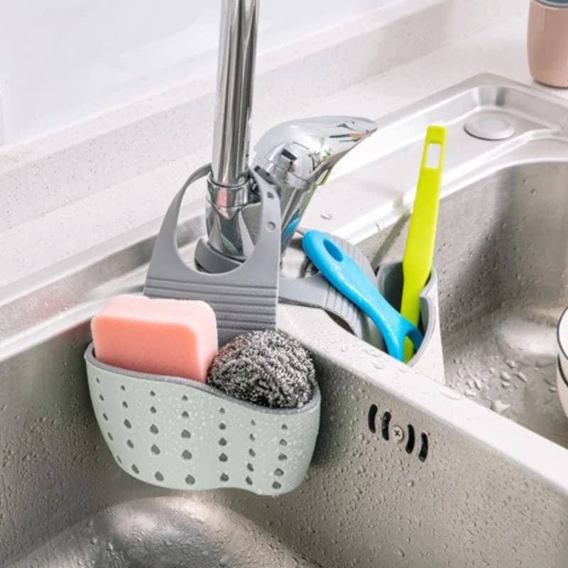 Panier suspendu pour évier, support d'éponge réglable, égouttoir pour robinet de cuisine, vaisselle, sans perceuse, sac de rangement, organisateur de séchage