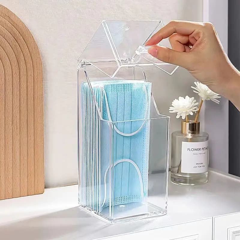 Boîte de rangement transparente pour masques avec couvercle, boîte pour masques anti-poussière, boîte de rangement pour pinceaux de maquillage, 1 pièce