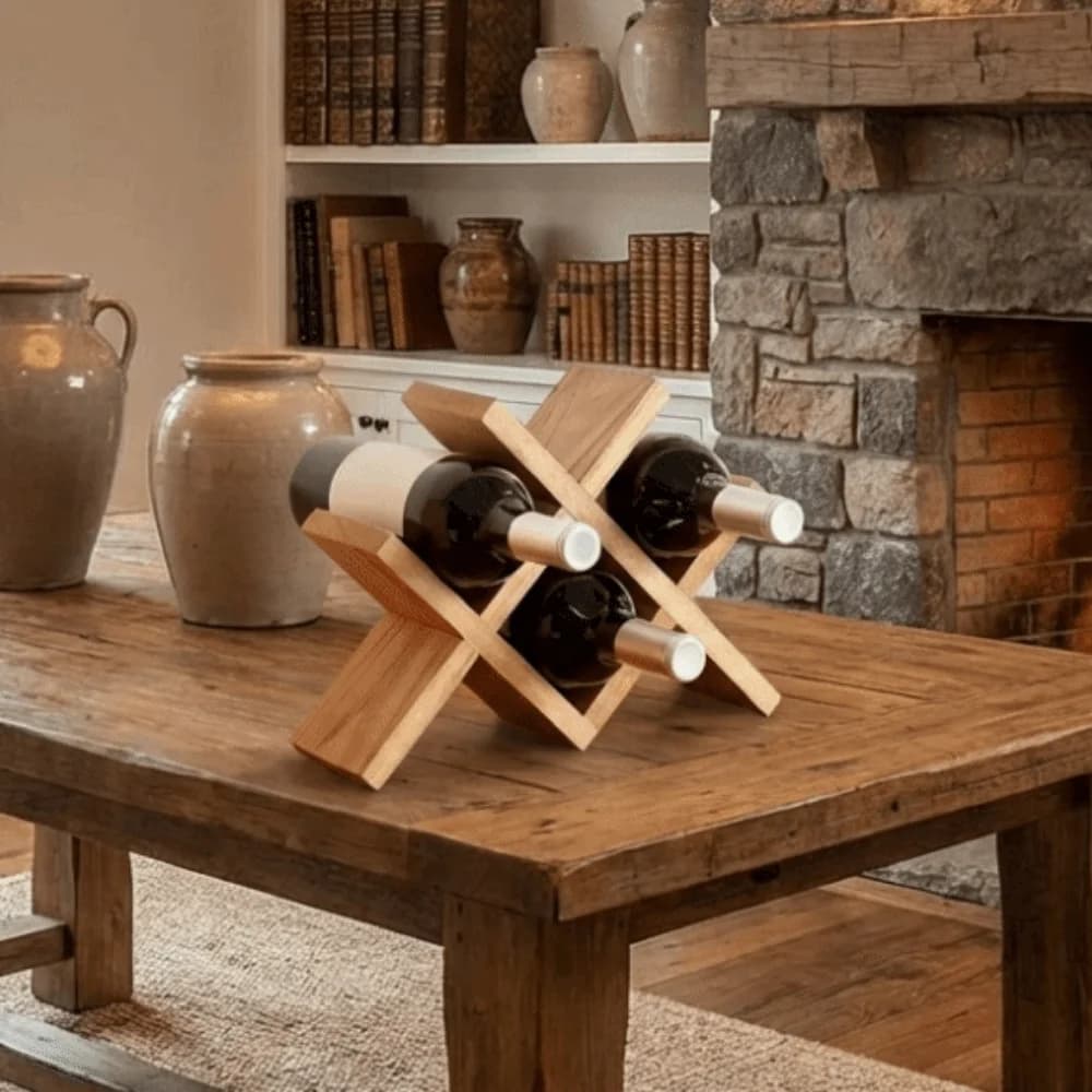 Porte-bouteilles en bois massif pour 4 bouteilles, style rustique, présentoir à vin décoratif, étagère de rangement pour vin, gain de place, cave, sous-sol