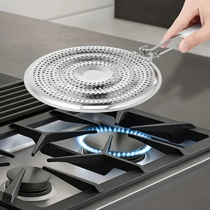 1 pièce Plaque de Diffusion de Chaleur Double Épaisseur en Acier Inoxydable pour Cuisinières à Gaz, Réducteur de Flamme et Protection Anti-Éclaboussures