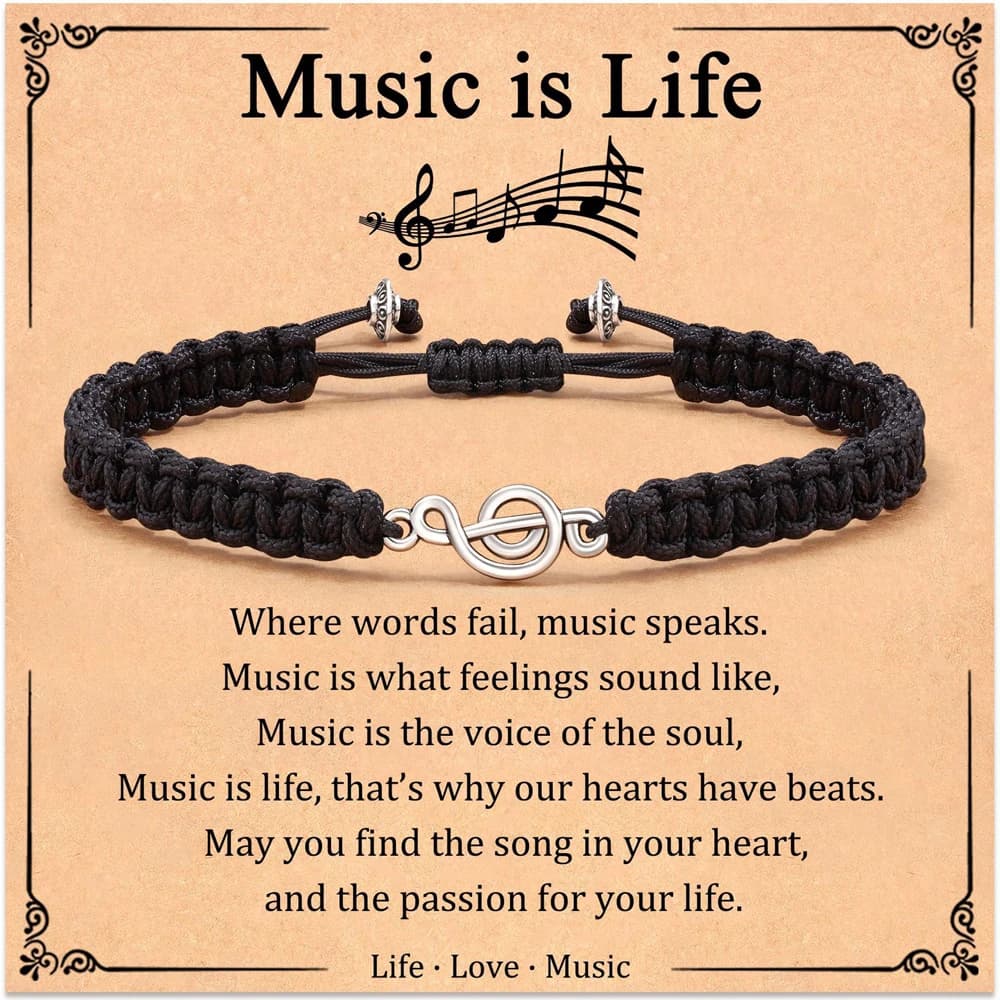 Cadeaux musicaux pour femmes et hommes, bracelet noir, cadeaux d'appréciation pour professeur de musique, bijoux pour adolescents, cadeaux de rentrée scolaire