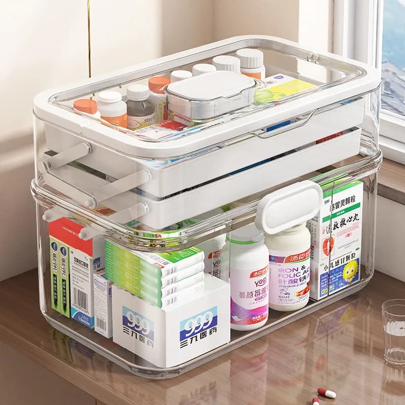 Boîte à médicaments domestique de grande capacité, boîte de rangement de tri multicouche, boîte de rangement Portable pour l'épicerie