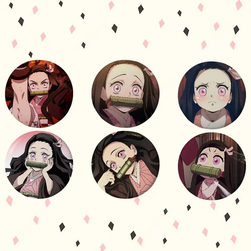 Badge laser rond mignon Nezuko Kamado (dessin animé) – Broche de dessin animé pour vêtements, sacs à dos et accessoires de revers