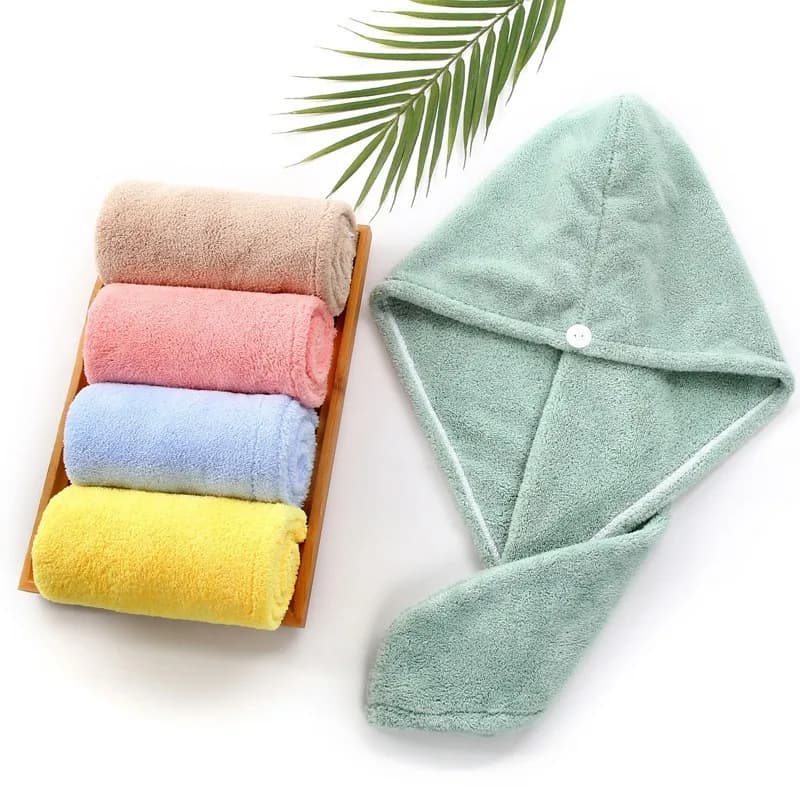 Serviette de bain pour femme en microfibre super absorbante avec bonnet à boutons