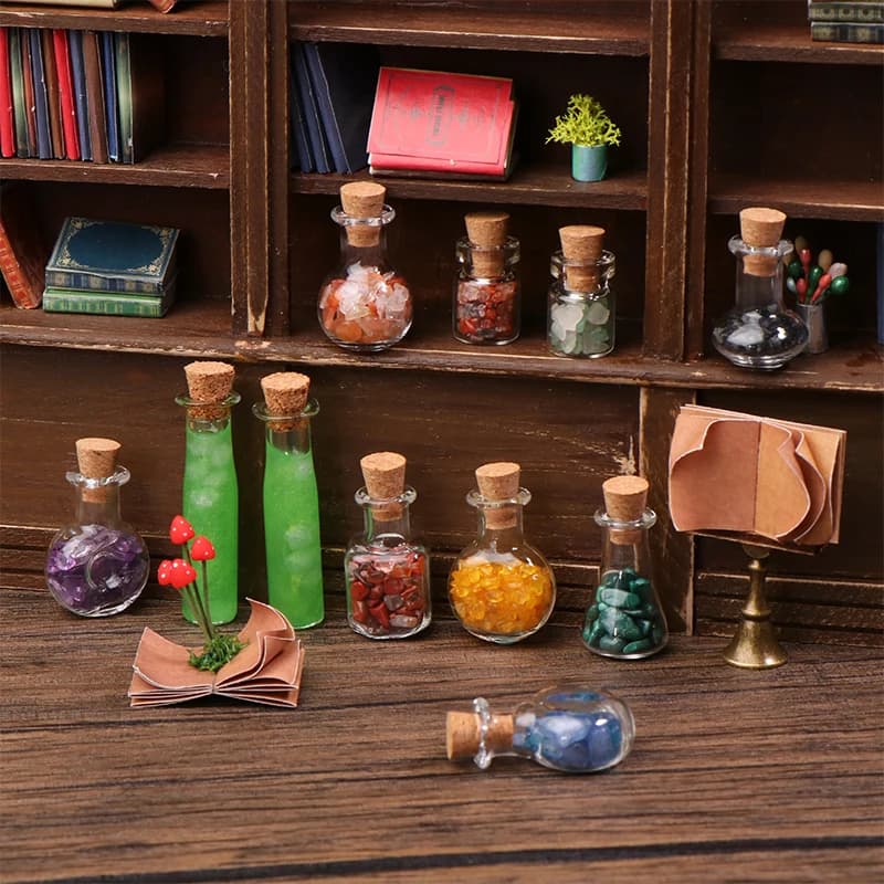Accessoires pour maison de poupée Série Magie Rétro : Mini-bouteille magique et baguette magique, accessoires créatifs pour scènes du monde sorcier