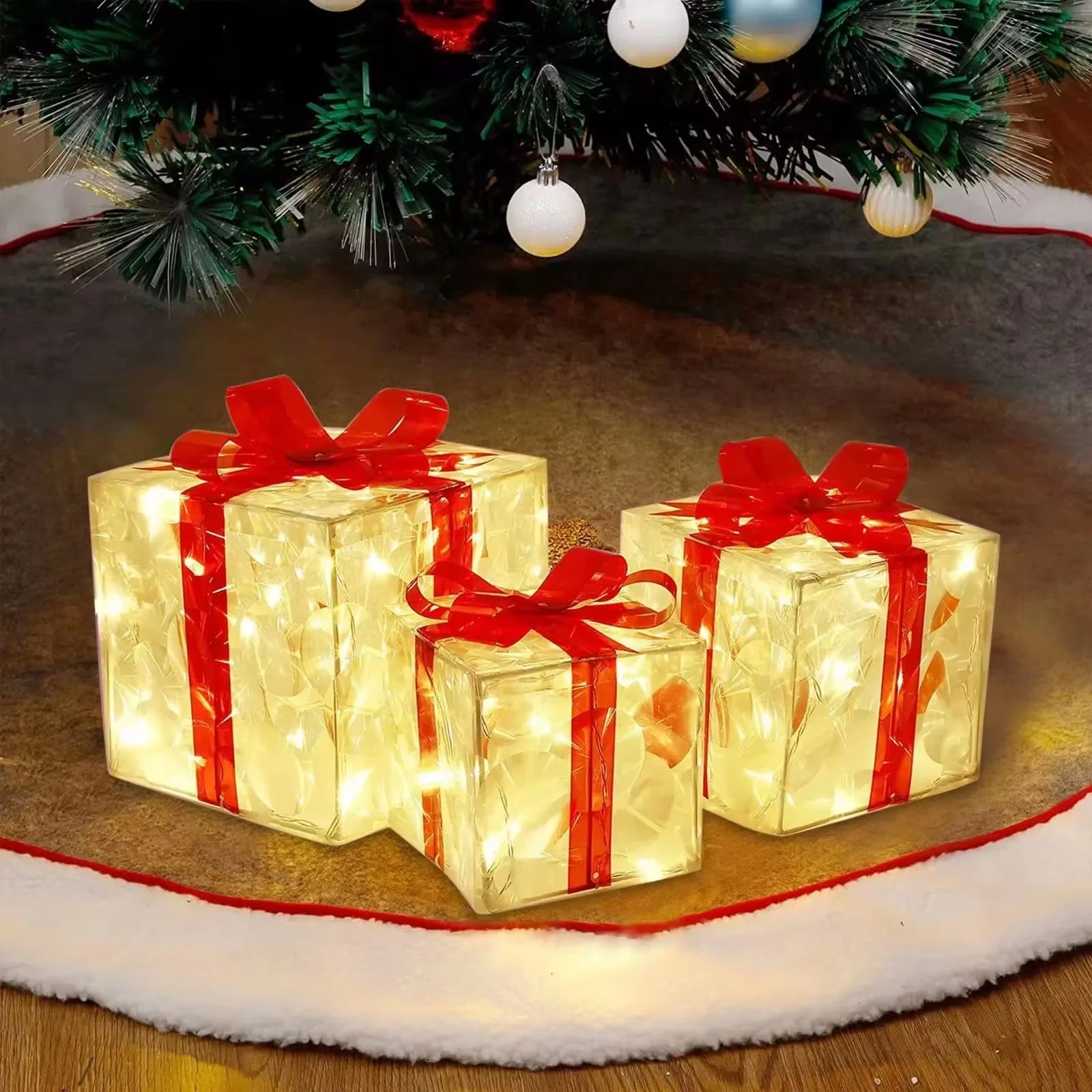Boîte à cadeaux lumineuse de noël, ornement de décoration avec nœud, boîte d'éclairage extérieure, éclairage de noël et du nouvel an 2024, décor de cour de maison