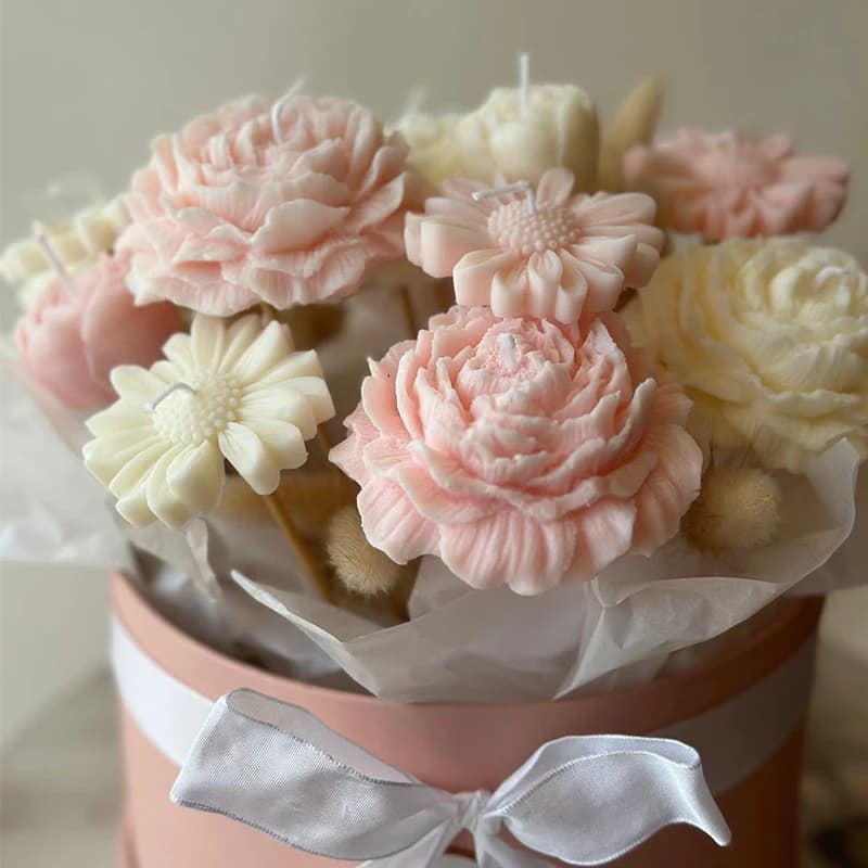 Ensemble de 5 moules à bougies florales individuelles |   Rose, marguerite, pivoine, design en forme de cœur |   Moule en silicone 3D, adapté aux bougies parfumées et aux bougies artisanales