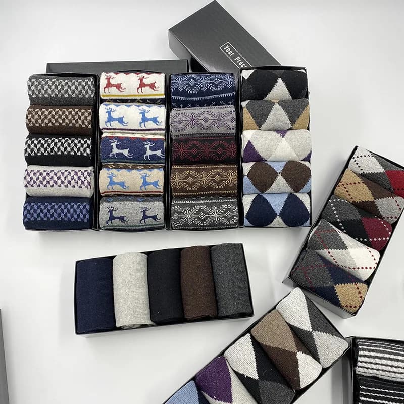Lot de 5 paires de chaussettes décontractées en coton pour hommes, haute qualité, maintien au chaud, affaires, boîte cadeau