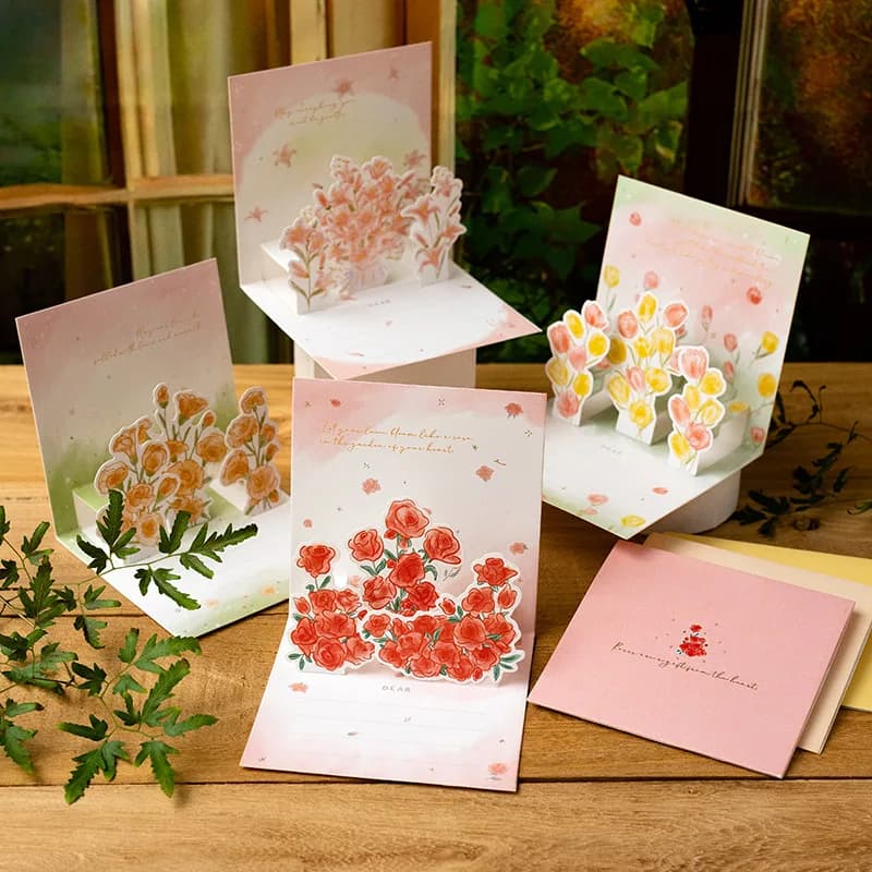 Bouquet de carte de vœux 3D de style Pop up, gratitude et bénédictions, ensemble d'enveloppes de lettres manuscrites haut de gamme, petite carte cadeau d'anniversaire