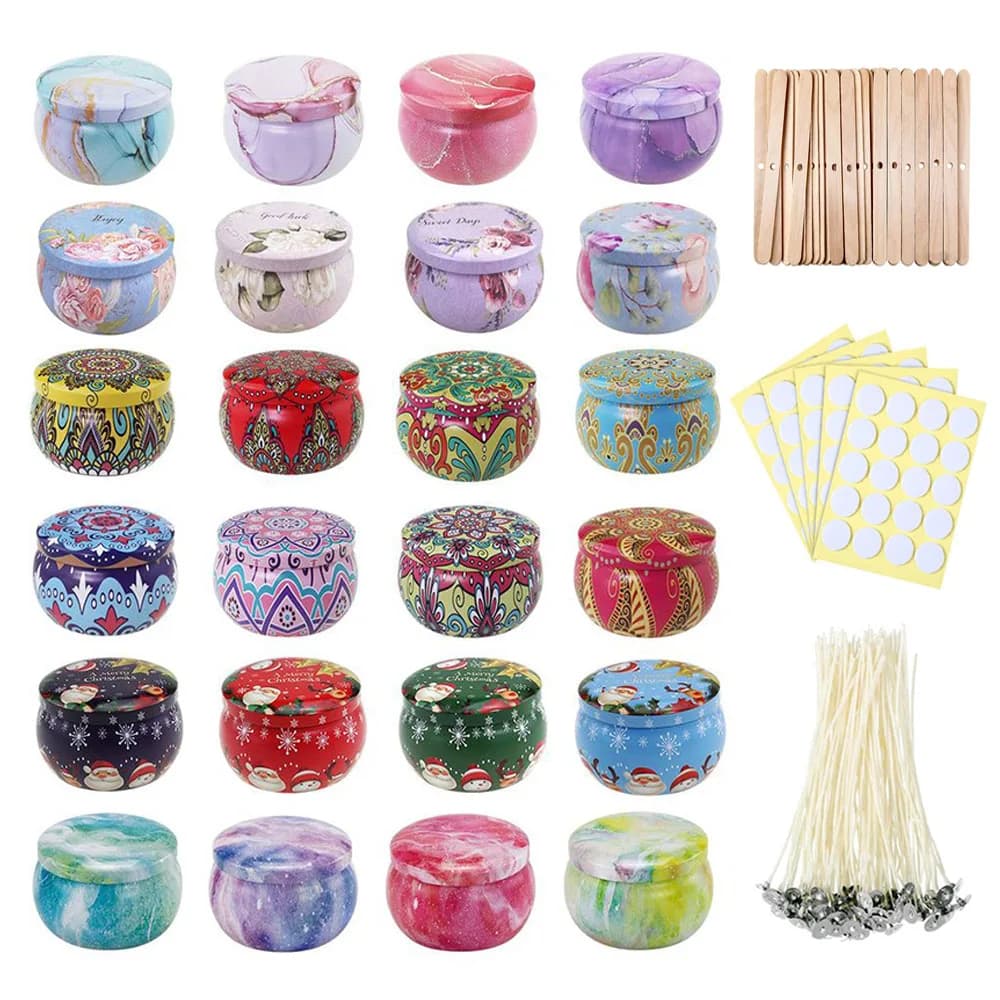 Boîte vide en fer blanc, boîtes, pots de bougies, kit de fabrication de conteneurs, mèches autocollant pour huile essentielle de soja, bricolage de bougies, 6/12/20 pièces