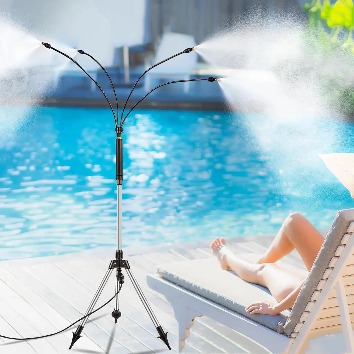 Brumisateur sur pied pour patio extérieur avec filtre - Hauteur réglable 3,2-4,1 pieds Ligne de système de brumisation Brumisateur d'eau portable 26,5 pieds