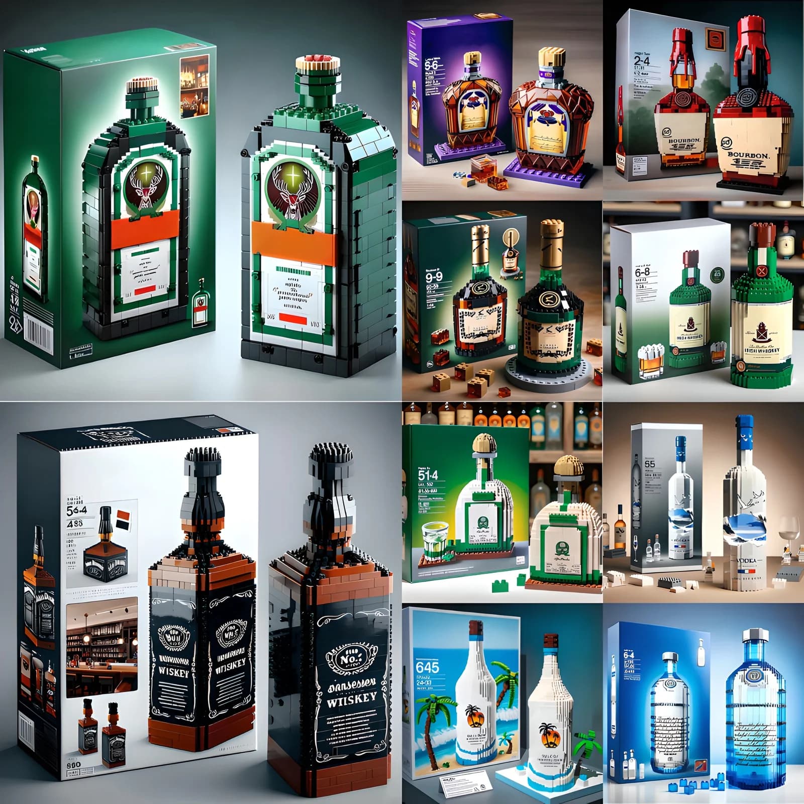 Nouveaux blocs de construction créatifs pour bouteille de whisky, puzzle 3D, kits de modèles DIY pour adultes, décoration de bar à domicile, 10 styles disponibles