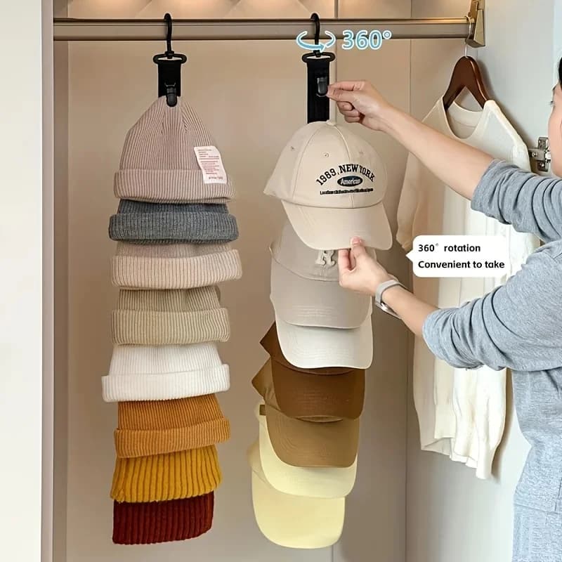 Porte-chapeau de garde-robe Clips de rangement pour chapeau en corde suspendue Présentoir organisateur pour casquettes de baseball  Cintre à chapeau pour porte de placard et chambre à coucher