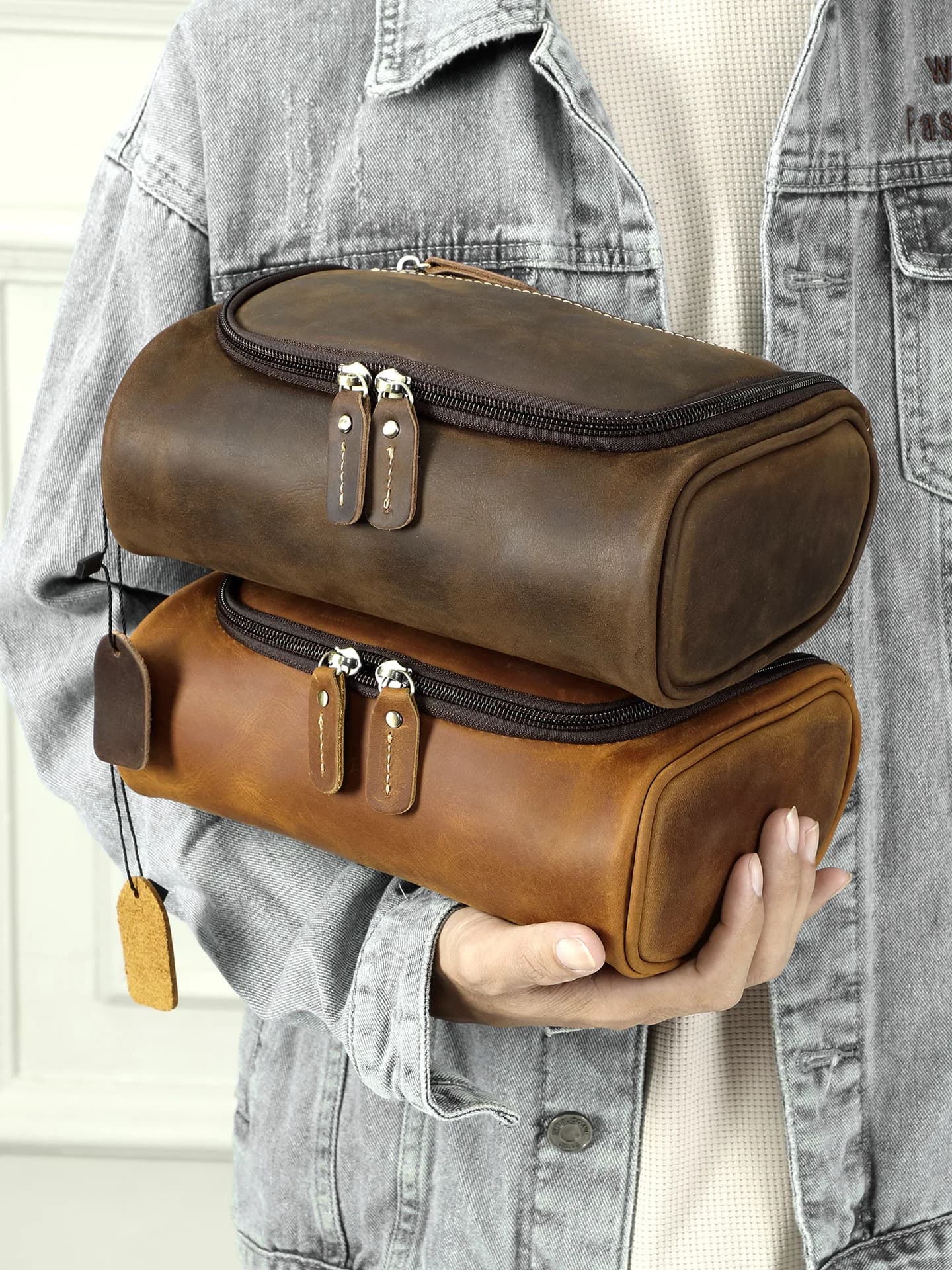 Sac à main de luxe en cuir de qualité supérieure pour hommes, pochette de rangement de toilette rétro Vintage à fermeture éclair, sac à main multifonctionnel de Style européen