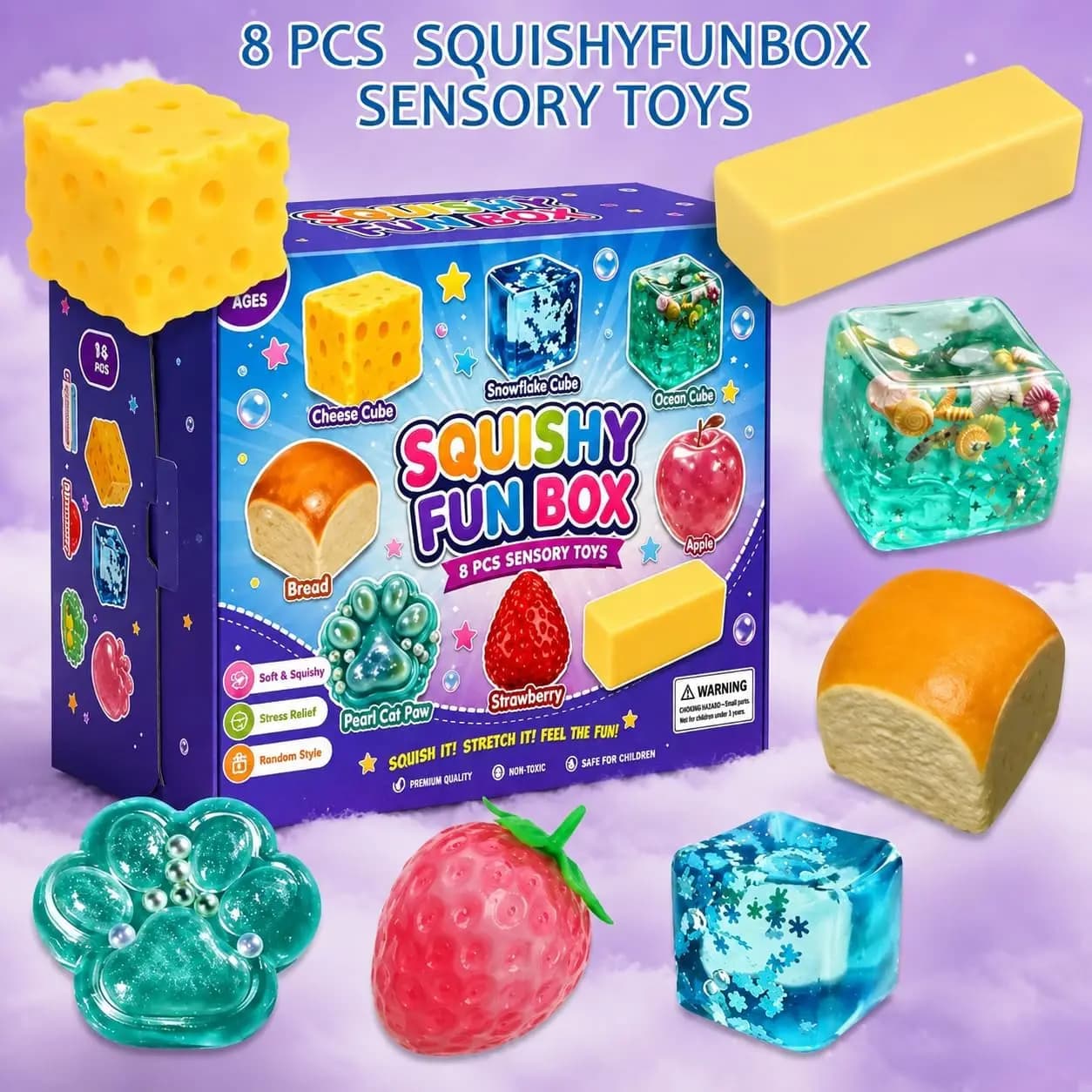 Coffret Mystère 8 Pièces, Boîte Surprise Sucrée, Squishy Créatif à Retour Lent, Cadeau de Fête, 8 Anti-Stress