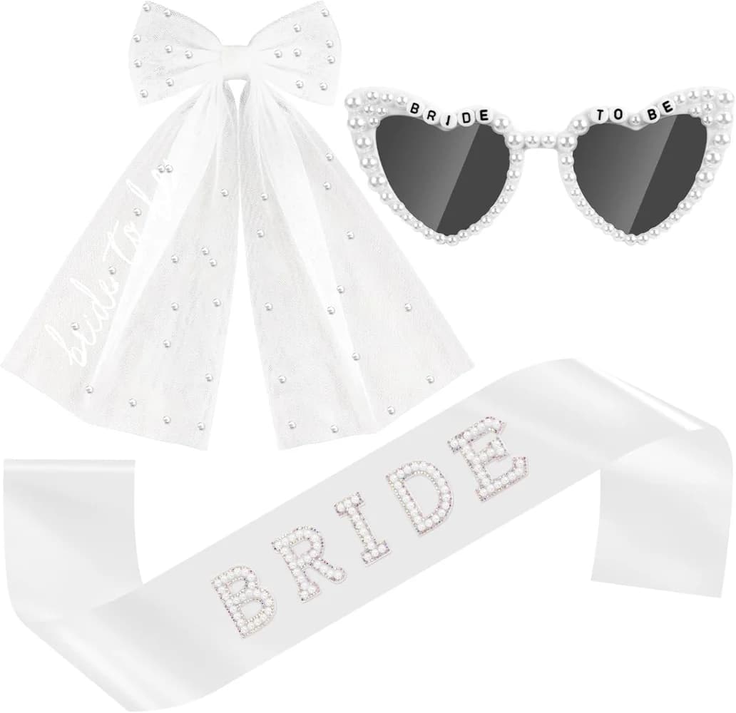 Ensemble d'accessoires pour future mariée comprenant un voile, une ceinture et des lunettes de soleil, accessoires pour enterrement de vie de jeune fille, pour la fête prénuptiale et la décoration de 