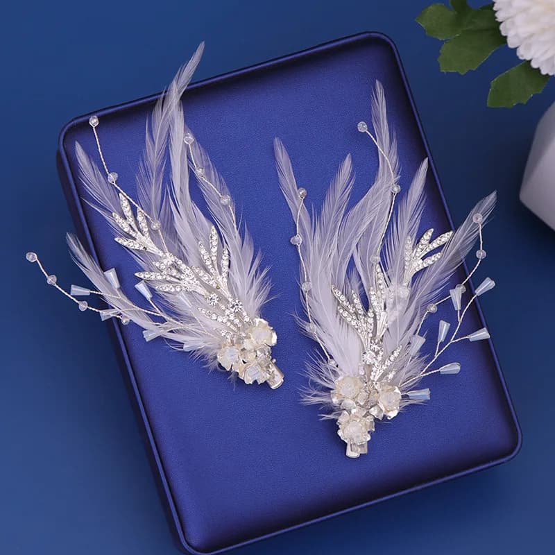 Pince à cheveux nuptiale en plumes, bandeau, diadèmes, épingle à cheveux, coiffe en cristal, couronnes de princesse pour bal de promo, accessoires de cheveux de mariée, bijoux