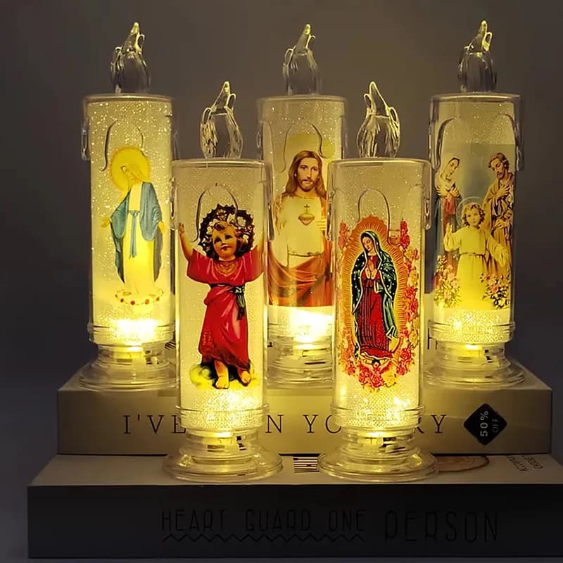 Bougie de prière LED sans flamme avec Jésus et vierge marie - Veilleuse religieuse décorative pour l'autel de la maison ou cadeau