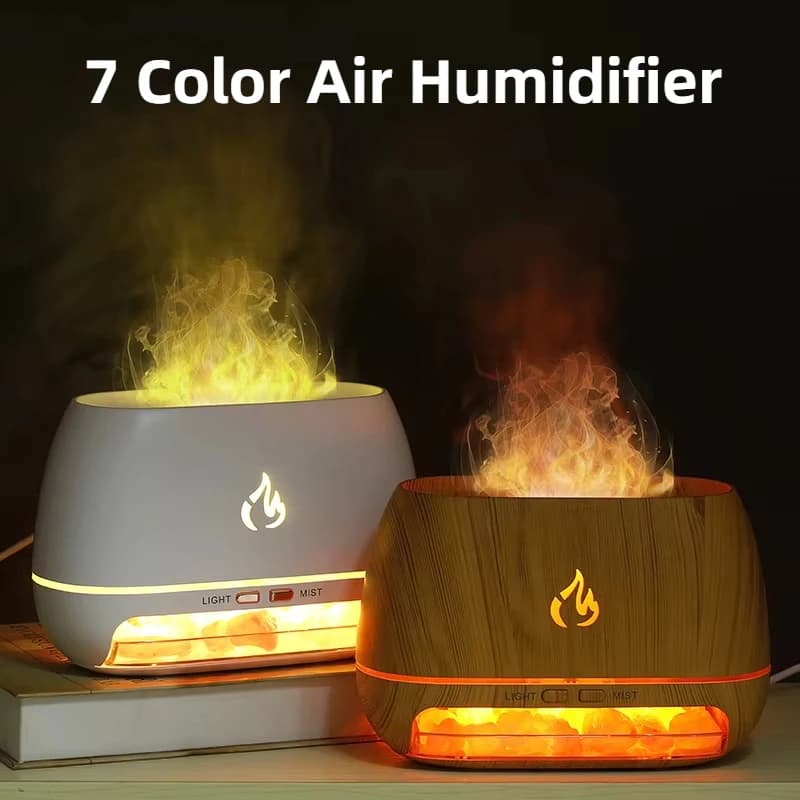 Nouveau Himalaya cristal sel pierre arôme humidificateurs d'air 3D flamme feu coloré veilleuse aromathérapie diffuseur d'huile essentielle