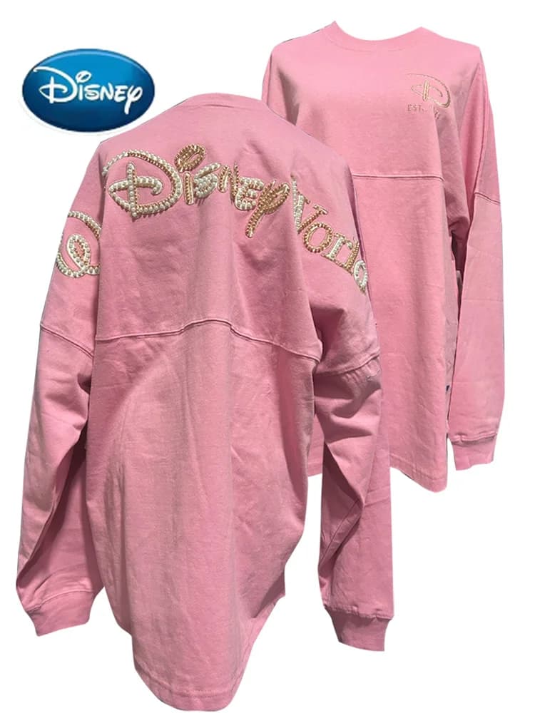Sweat-shirt rose Disney Disneyland avec broderie de lettres, sequins, perles, imprimé mignon, pull scintillant pour femme, pull en polaire unisexe