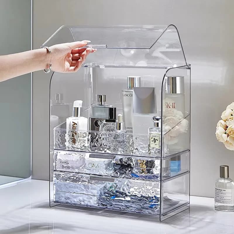 Boîte de rangement de maquillage luxueuse à ondulation d'eau pour masques faciaux, rouges à lèvres, produits de soins de la peau, organisation élégante et fonctionnelle