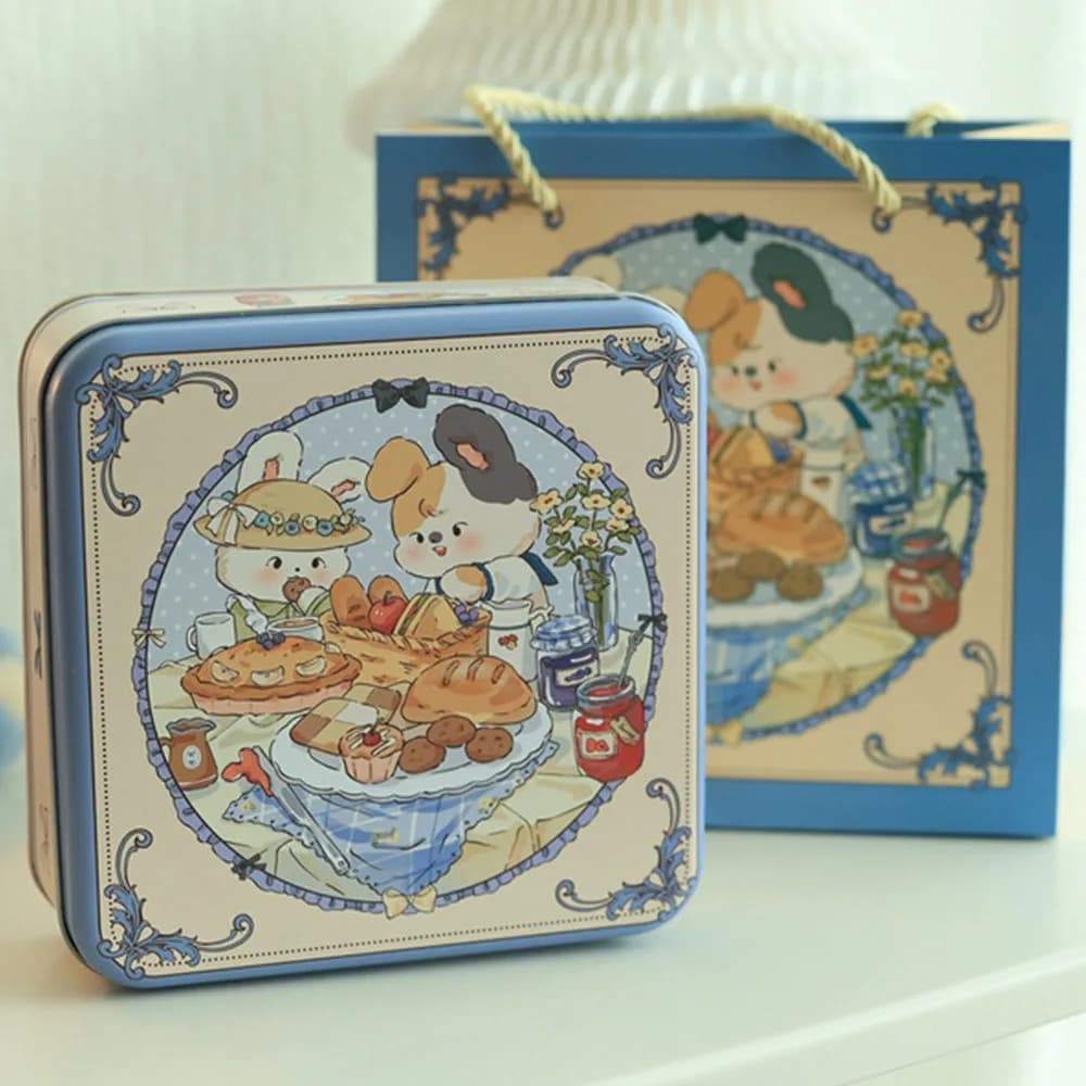 Boîte en fer de lapin de dessin animé multicolore 17*17*6cm, boîte de rangement en métal carrée avec couvercle, boîte à biscuits, thé, bonbons, gâteaux, Biscuits