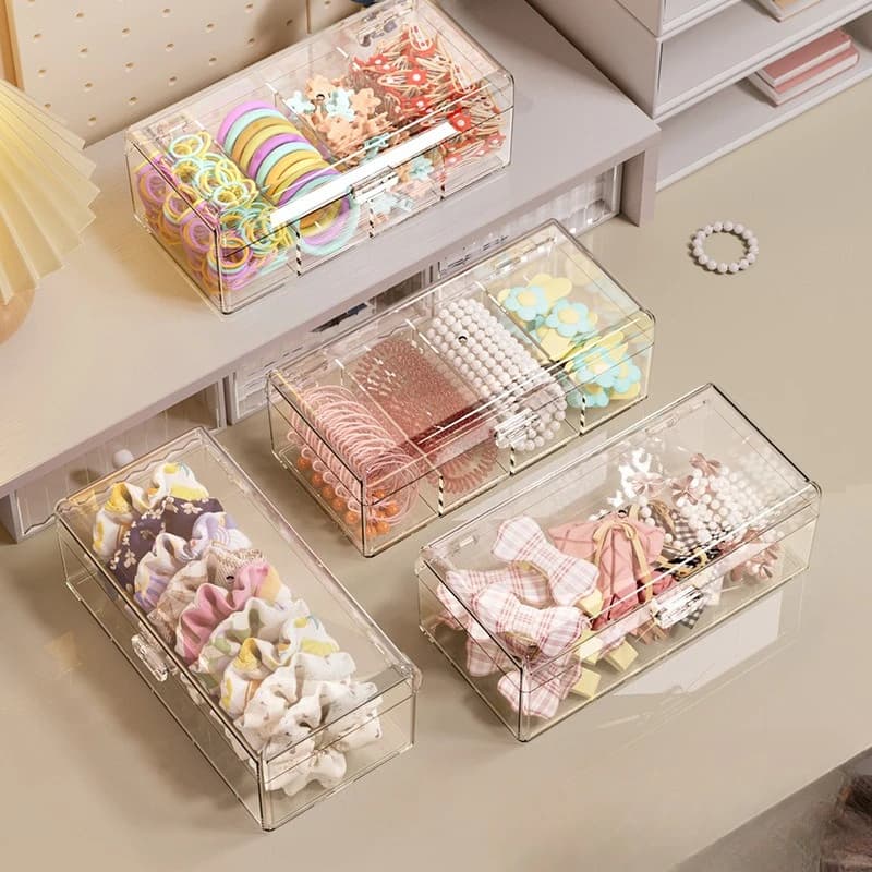 Organisateur d'accessoires pour cheveux, boîte de rangement en acrylique, organisateur de cravates de cheveux transparent pour bandeau, boîte de rangement de cosmétiques, organisateur de bijoux de bur